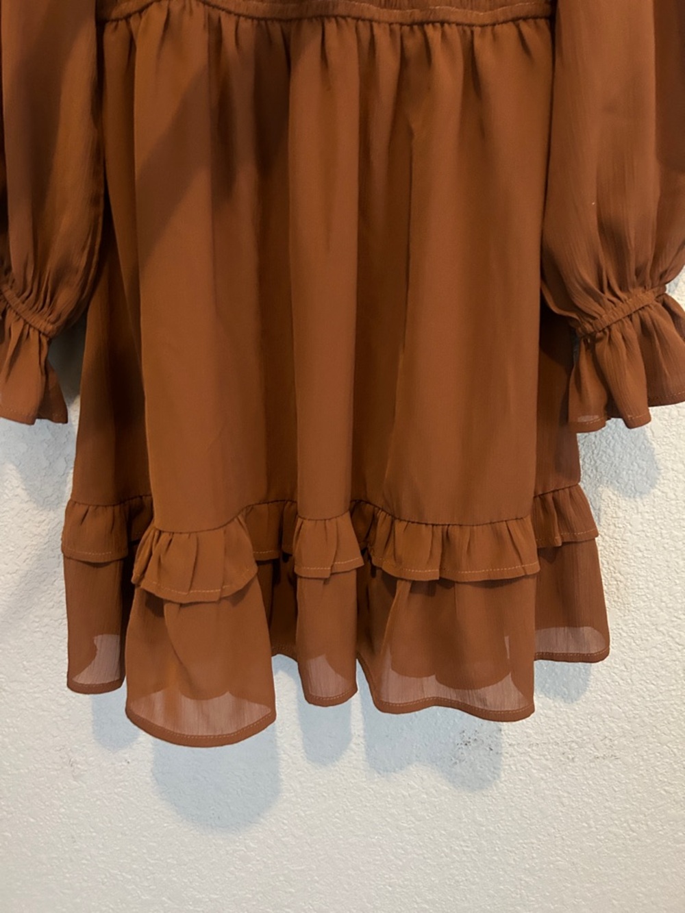 ZESICA brown -Front Long Sleeve Smocked-Waist Dress size M - Picture 5 of 10
